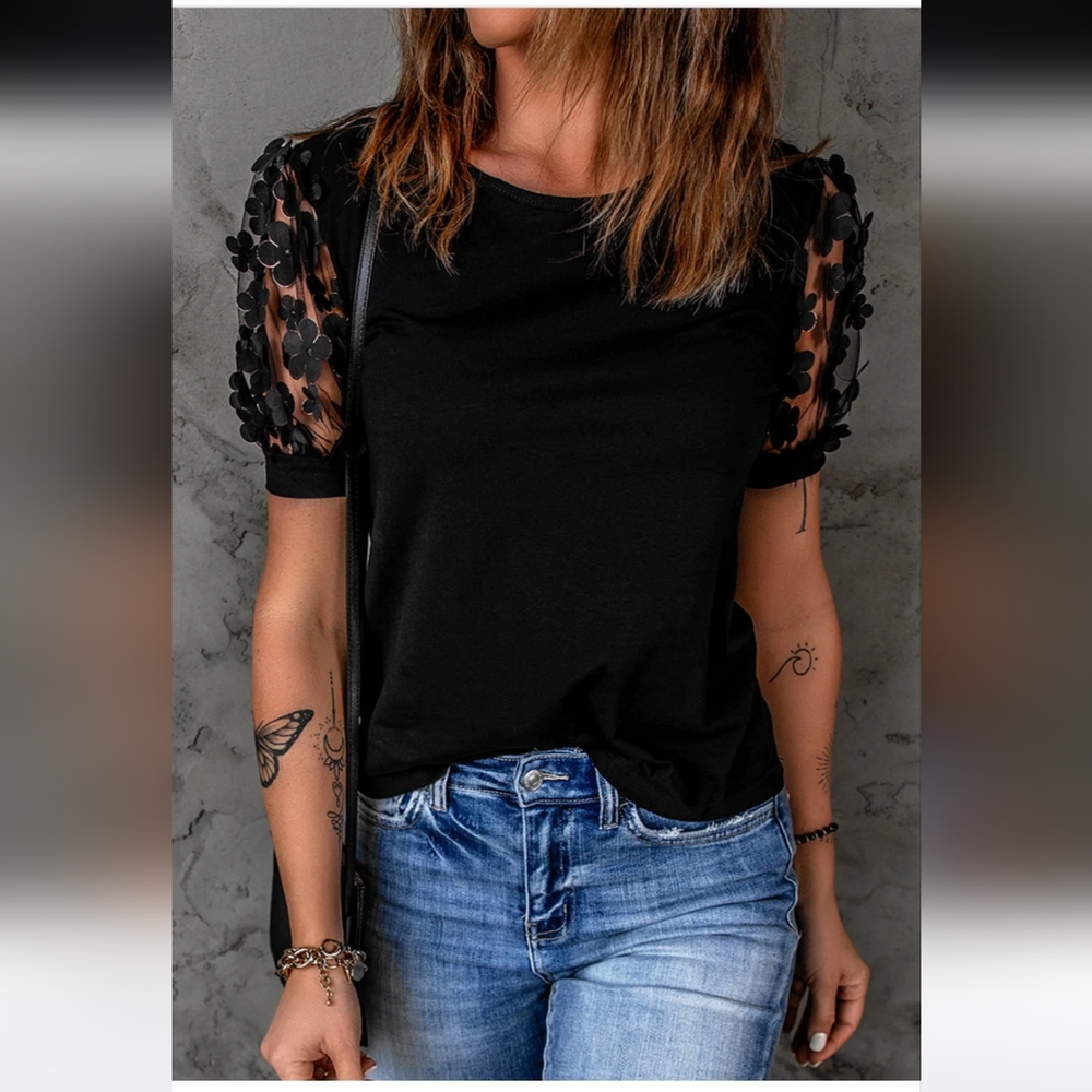 Floral Short Sleeve Lace Top
